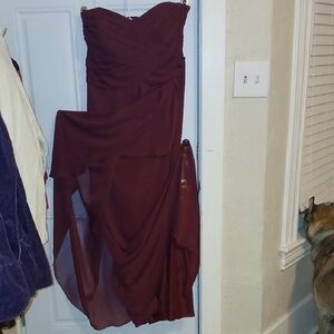 David's Bridal Strapless Burgundy Dress